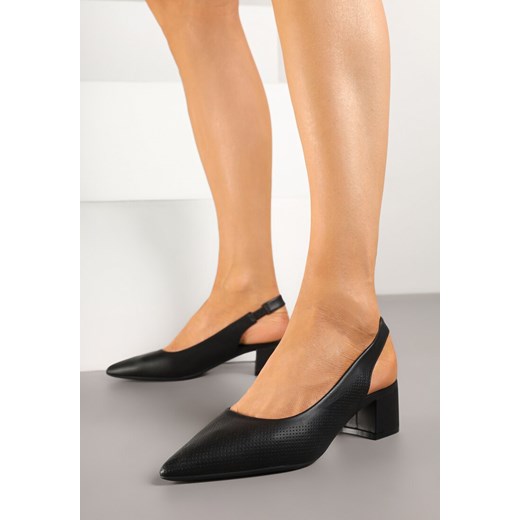 Czarne Sandały Slingback Vices na Słupku Zdobione Perforacją Telanisia ze sklepu born2be.pl w kategorii Czółenka - zdjęcie 178618602