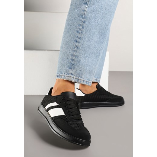 Czarne Sneakersy Tenisówki Ozdobione Paskami Amodira ze sklepu renee.pl w kategorii Buty sportowe damskie - zdjęcie 178618804