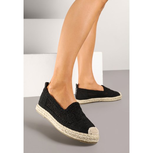 Czarne Espadryle Vices na Plecionej Podeszwie Zdobione Szydełkowym Tłoczeniem Finselina ze sklepu renee.pl w kategorii Espadryle damskie - zdjęcie 178619452