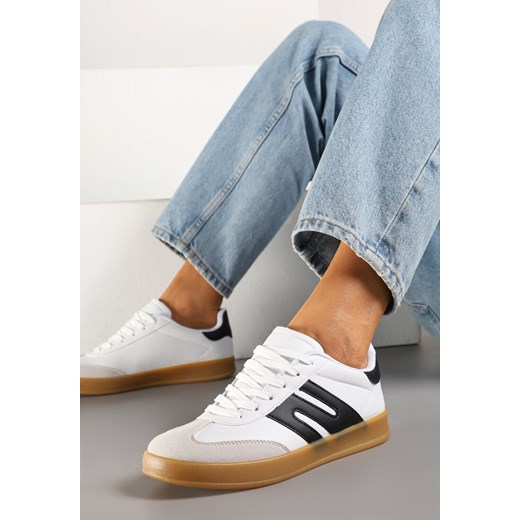 Biało-Czarne Sneakersy Kultowe Tenisówki Zdobione Przeszyciami Eveltewia ze sklepu renee.pl w kategorii Buty sportowe damskie - zdjęcie 178622231