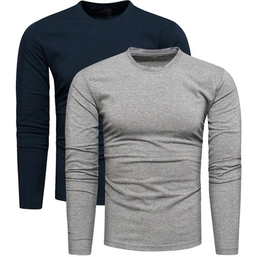 2-pak zestaw basic męskich longsleeve granat/szary Recea ze sklepu Recea.pl w kategorii T-shirty męskie - zdjęcie 178632482