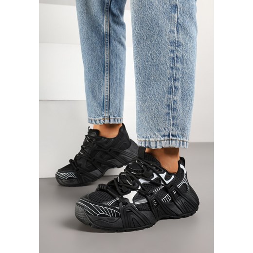 Czarne Sneakersy z Designerskim Sznurowaniem Nuritha ze sklepu renee.pl w kategorii Buty sportowe damskie - zdjęcie 178635951