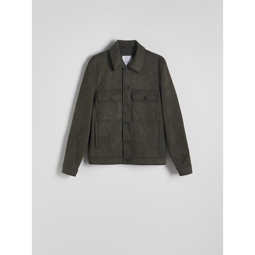 Reserved - Kurtka z imitacji zamszu - ciemnozielony Reserved S Reserved