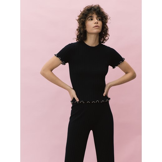 Reserved - Bluzka z ozdobnym wykończeniem - czarny Reserved S Reserved