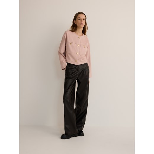 Reserved - Krótka kurtka z imitacji zamszu - pastelowy róż Reserved S Reserved