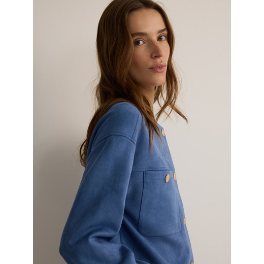 Reserved - Krótka kurtka z imitacji zamszu - niebieski Reserved XS Reserved