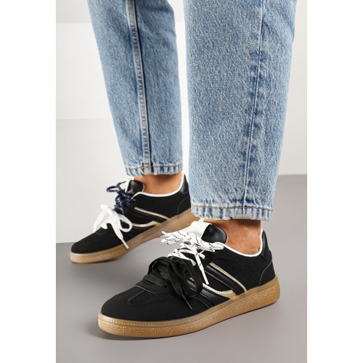 Czarne Sneakersy z Podwójnym Wiązaniem i Geometrycznym Wzorem Telanielia ze sklepu born2be.pl w kategorii Buty sportowe damskie - zdjęcie 178638743