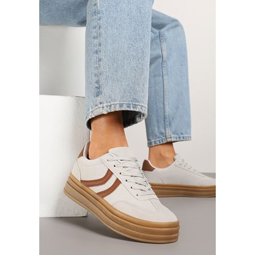 Szare Sneakersy w Stylu Klasycznych Tenisówek na Tłoczonej Platformie Lisanelia ze sklepu born2be.pl w kategorii Buty sportowe damskie - zdjęcie 178638773