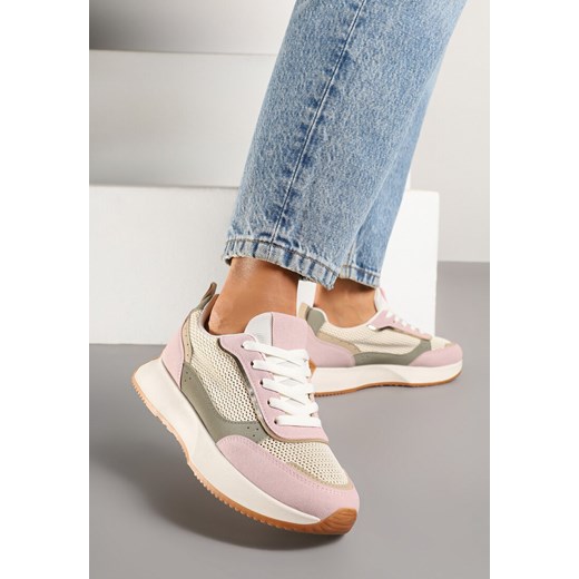 Różowe Sneakersy Ozdobione Geometrycznym Motywem Calgis ze sklepu renee.pl w kategorii Buty sportowe damskie - zdjęcie 178638980