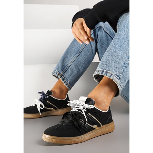 Czarne Sneakersy z Geometrycznymi Paskami i Podwójnym Wiązaniem Florlevi ze sklepu renee.pl w kategorii Buty sportowe damskie - zdjęcie 178638992
