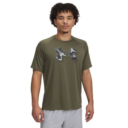 Męska koszulka treningowa Under Armour UA M Tech Print Fill SS - oliwkowa/khaki ze sklepu Sportstylestory.com w kategorii T-shirty męskie - zdjęcie 178639142
