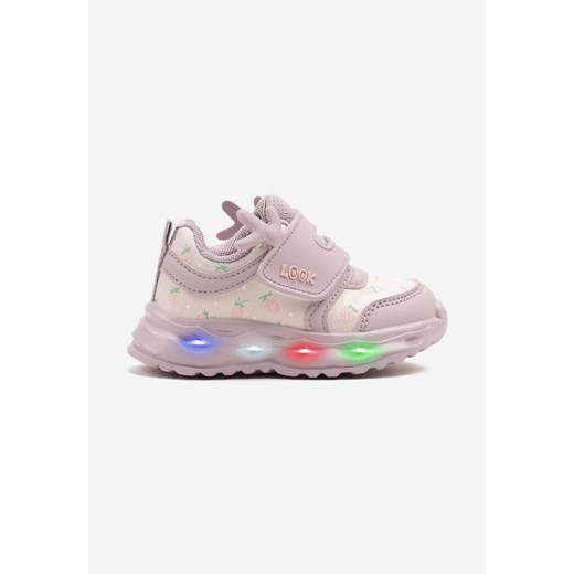 Fioletowe Buty Sportowe Sneakersy ze Świecącą Podeszwą Nadrukiem i Metalicznym Napisem Deniora ze sklepu born2be.pl w kategorii Buty sportowe dziecięce - zdjęcie 178639743