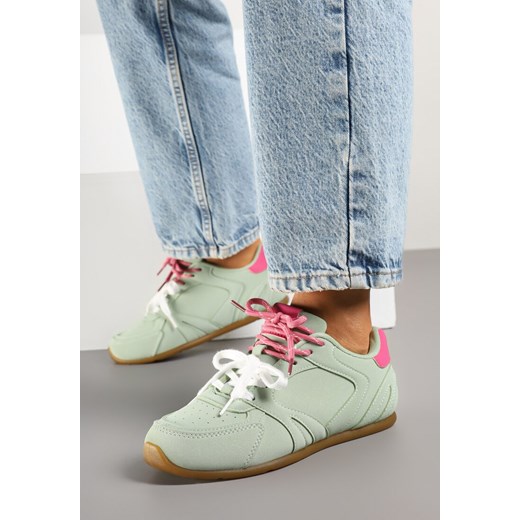 Jasnozielone Sneakersy z Podwójnymi Sznurowadłami i Przeszyciami Teleritia ze sklepu born2be.pl w kategorii Buty sportowe damskie - zdjęcie 178639750