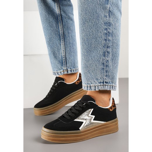 Czarne Sneakersy na Kauczukowej Podeszwie z Geometrycznym Wzorem Tolionne ze sklepu born2be.pl w kategorii Buty sportowe damskie - zdjęcie 178639804