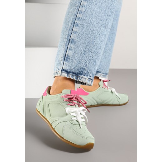 Jasnozielone Sneakersy Ozdobione Przeszyciami i Podwójnym Sznurowaniem Telisaria ze sklepu renee.pl w kategorii Buty sportowe damskie - zdjęcie 178639983