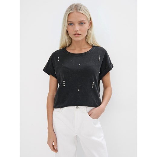 Mohito - Bawełniany T-shirt - czarny ze sklepu Mohito w kategorii Bluzki damskie - zdjęcie 178641434