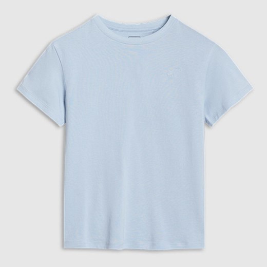 Chłopięcy t-shirt oversize 4F 4FJWSS25TTSHM2324 - niebieski ze sklepu Sportstylestory.com w kategorii T-shirty chłopięce - zdjęcie 178642970