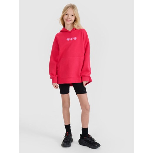 Dziewczęca bluza dresowa nierozpinana z kapturem 4F 4FJRSS25TSWSF2235 - czerwona ze sklepu Sportstylestory.com w kategorii Bluzy dziewczęce - zdjęcie 178643052