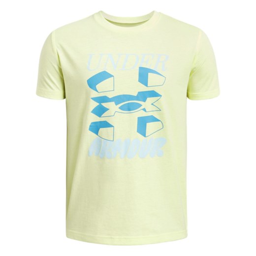 Chłopięcy t-shirt z nadrukiem Under Armour UA B Split Big Logo SS - żółty ze sklepu Sportstylestory.com w kategorii T-shirty chłopięce - zdjęcie 178643100