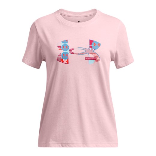 Dziewczęcy t-shirt z nadrukiem Under Armour UA Big Logo UA Fill SS - różowy ze sklepu Sportstylestory.com w kategorii Bluzki dziewczęce - zdjęcie 178643103