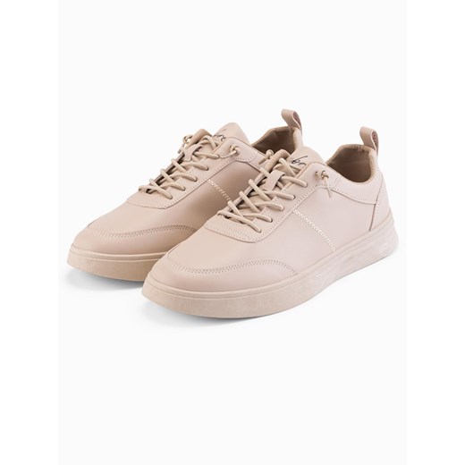 Monochromatyczne buty męskie w stylu sportowym z przeszyciami – beżowe V2 OM-FOCS-0159 ze sklepu ombre w kategorii Buty sportowe męskie - zdjęcie 178647552
