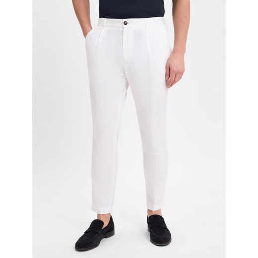 JOOP! Męskie spodnie materiałowe Mężczyźni Lyocell biały jednolity ze sklepu vangraaf w kategorii Spodnie męskie - zdjęcie 178651493