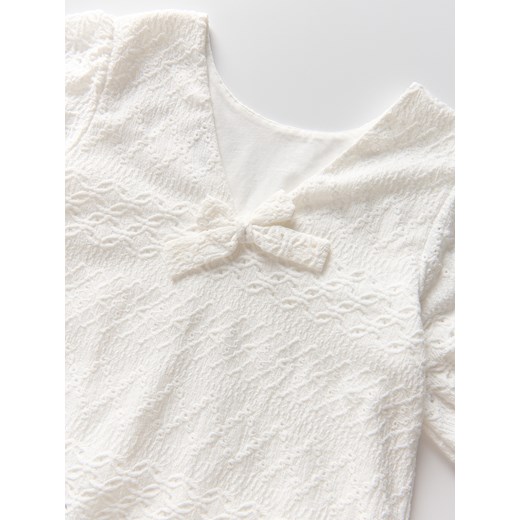 Reserved - Ażurowa bluzka z bufkami - złamana biel Reserved 164 (13 lat) Reserved