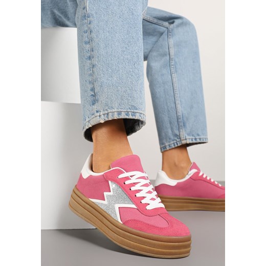 Fuksjowe Sneakersy w Stylu Tenisówek Ozdobione Geometrycznym Wzorem Tolivanna ze sklepu renee.pl w kategorii Buty sportowe damskie - zdjęcie 178652390