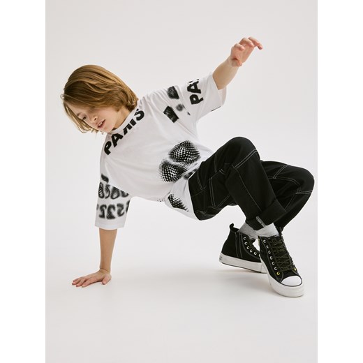 Reserved - Bawełniany t-shirt z nadrukiem - złamana biel Reserved 134/140 (8-9 lat) Reserved