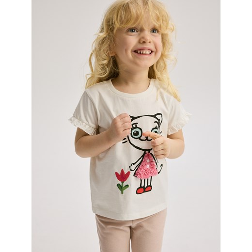 Reserved - T-shirt Kicia Kocia - złamana biel ze sklepu Reserved w kategorii Bluzki dziewczęce - zdjęcie 178652900