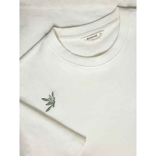 Reserved - T-shirt relaxed z haftem - złamana biel Reserved XL Reserved