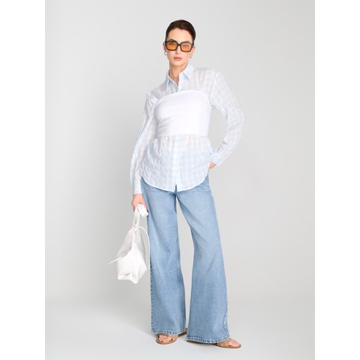 Sinsay - Koszula w kratę z kołnierzykiem - błękitny Sinsay S Sinsay