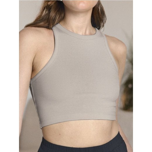 Sinsay - Crop top w prążki - beżowy ze sklepu Sinsay w kategorii Bluzki damskie - zdjęcie 178654414