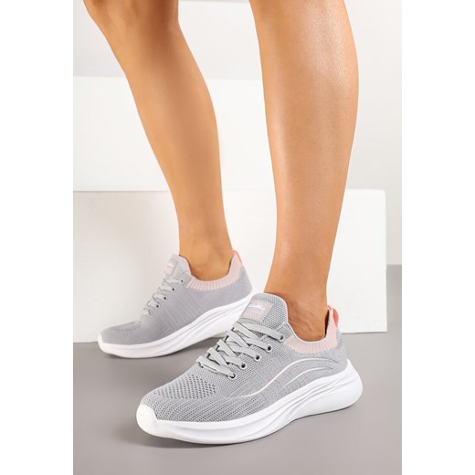 Jasnoszare Sznurowane Buty Sportowe Sneakersy z Elastyczną Cholewką Zarini ze sklepu born2be.pl w kategorii Buty sportowe damskie - zdjęcie 178654602