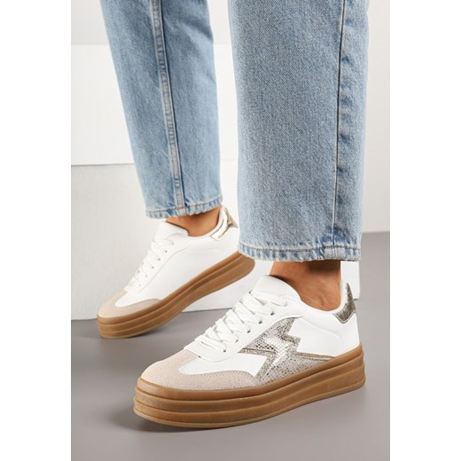 Złoto-Białe Sneakersy na Kauczukowej Podeszwie z Geometrycznym Wzorem Tolionne ze sklepu born2be.pl w kategorii Buty sportowe damskie - zdjęcie 178654653
