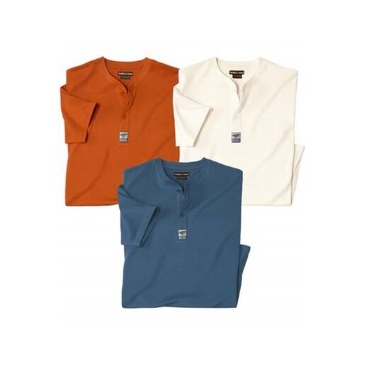 Zestaw 3 koszulek z dekoltem z guzikami ze sklepu Atlas For Men w kategorii T-shirty męskie - zdjęcie 178656692