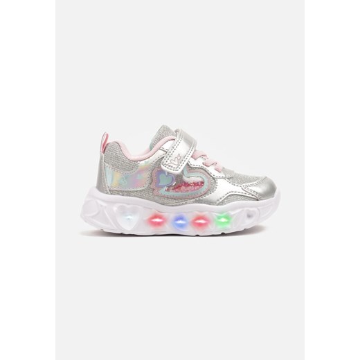 Srebrne Brokatowe Buty Sportowe Sneakersy z Lampkami LED i Sercami Pollevi ze sklepu born2be.pl w kategorii Buty sportowe dziecięce - zdjęcie 178657053