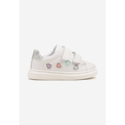 Biało-Srebrne Buty Sportowe Sneakersy Ozdobione Brokatowymi Sercami Uladwena ze sklepu born2be.pl w kategorii Buty sportowe dziecięce - zdjęcie 178657071