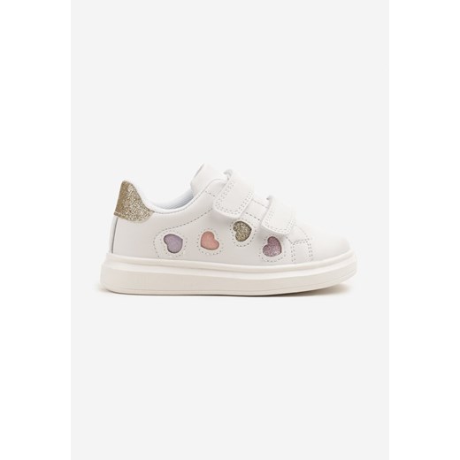 Biało-Złote Buty Sportowe Sneakersy Ozdobione Brokatowymi Sercami Uladwena ze sklepu born2be.pl w kategorii Buty sportowe dziecięce - zdjęcie 178657074