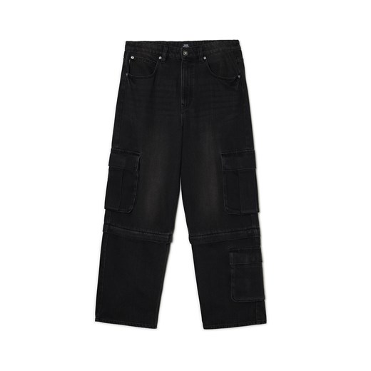 Cropp - Jeansy super baggy cargo z odpinanymi nogawkami - czarny Cropp 32/32 Cropp