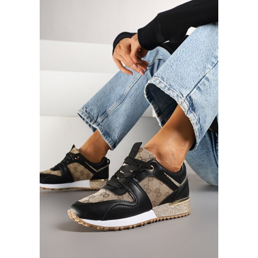 Czarno-Brązowe Sneakersy Ozdobione Metaliczną Aplikacją i Przeszyciami Soltia ze sklepu renee.pl w kategorii Buty sportowe damskie - zdjęcie 178658182