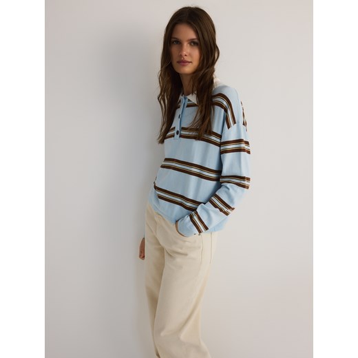 Reserved - Sweter polo w paski - jasnoniebieski ze sklepu Reserved w kategorii Swetry damskie - zdjęcie 178658630