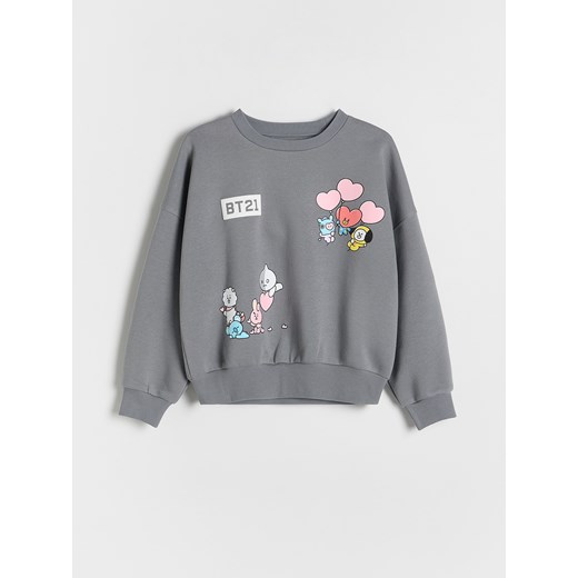 Reserved - Bawełniana bluza z nadrukiem BT21 - ciemnoszary ze sklepu Reserved w kategorii Bluzy dziewczęce - zdjęcie 178658794