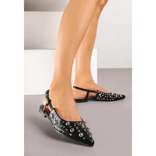Czarne Sandały Typu Slingback z Ozdobami 3D Lisatria ze sklepu renee.pl w kategorii Czółenka - zdjęcie 178660082