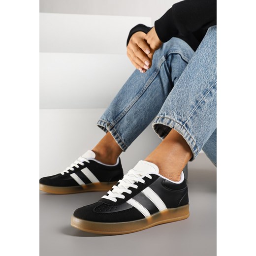 Czarne Sneakersy w Stylu Klasycznych Tenisówek Zdobione Przeszyciami Ivelfia ze sklepu renee.pl w kategorii Buty sportowe damskie - zdjęcie 178660381