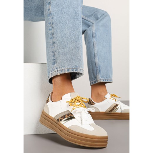 Biało-Brązowe Sneakersy Klasyczne Tenisówki Wyposażone w Dodatkowe Sznurówki Nasalle ze sklepu renee.pl w kategorii Buty sportowe damskie - zdjęcie 178660483