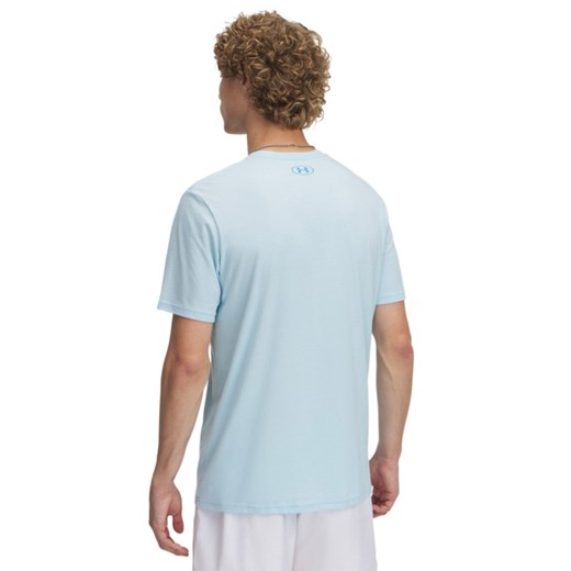Męski t-shirt z nadrukiem Under Armour UA M Stacked Logo SS - niebieski ze sklepu Sportstylestory.com w kategorii T-shirty męskie - zdjęcie 178661443