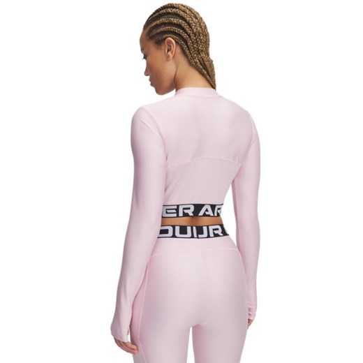 Damski longsleeve treningowy Under Armour Heatgear Rib 1/4 Zip Ls - różowy ze sklepu Sportstylestory.com w kategorii Bluzki damskie - zdjęcie 178661513