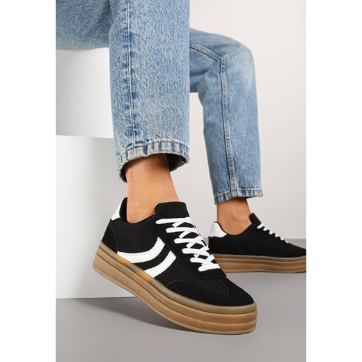 Czarne Sneakersy w Stylu Klasycznych Tenisówek na Tłoczonej Platformie Lisanelia ze sklepu born2be.pl w kategorii Buty sportowe damskie - zdjęcie 178662383