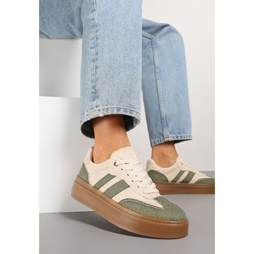 Zielono-Beżowe Sneakersy na Kauczukowej Podeszwie Ardislo ze sklepu born2be.pl w kategorii Buty sportowe damskie - zdjęcie 178662881